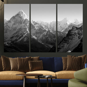Everest Himalaya Mountain Peaks Black & White Triptych