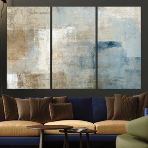 Abstract Blue and Beige Wall Art, Modern Minimalist Canvas