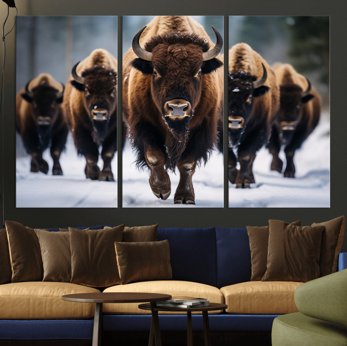 Buffalo Wall Art Canvas Print, American Bison Herd Wall Art
