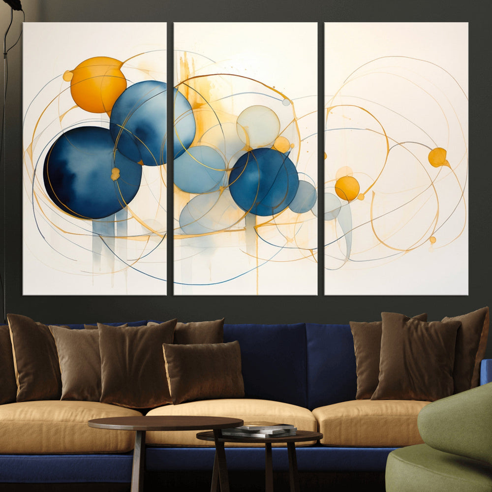 Geometric Blue Orange Abstract Wall Art Canvas, Geometric