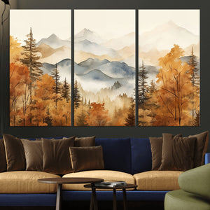 Golden Autumn Forest Wall Art Canvas | Mountain Landscape
