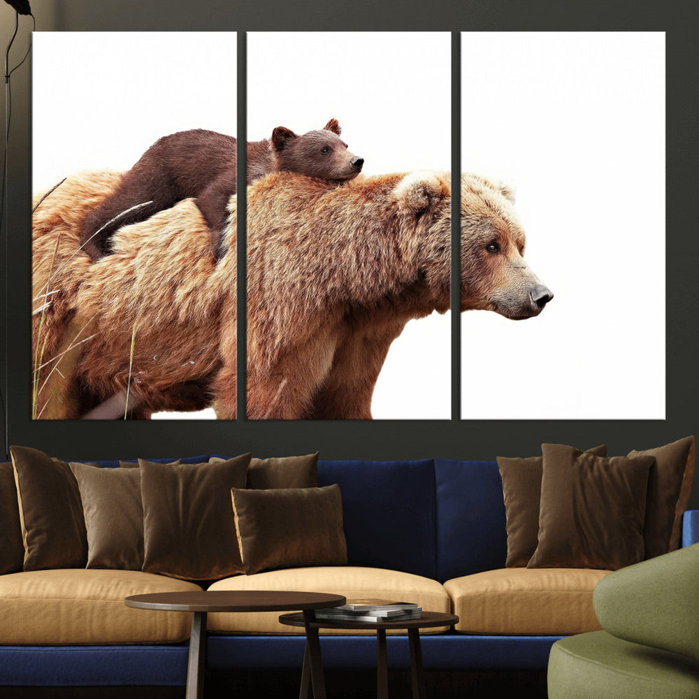 Mother and Baby Bear Canvas Wall Art - Adorable Wildlife