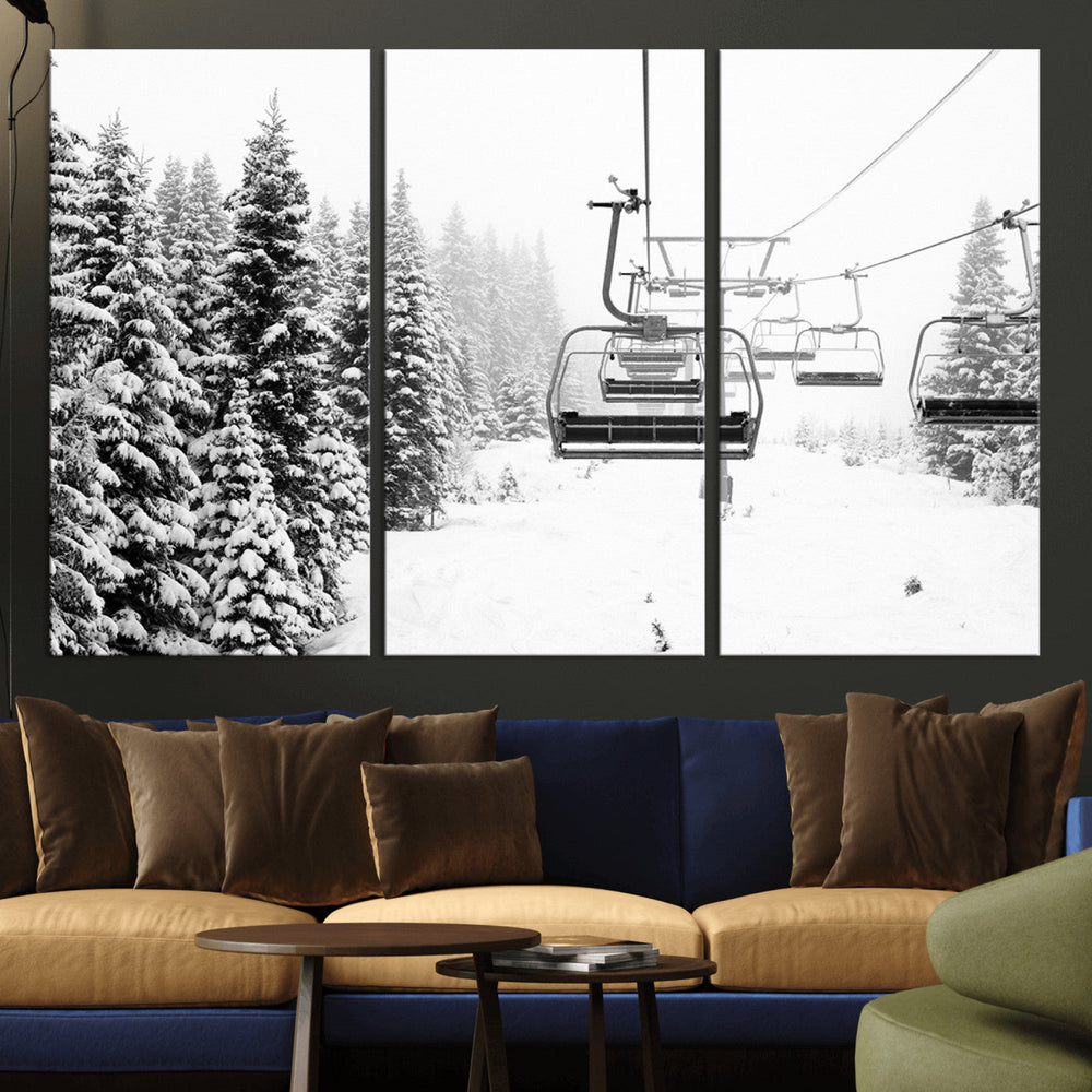 Ski Wall Art - Ski Lift Wall Art Canvas Print Snow Covered