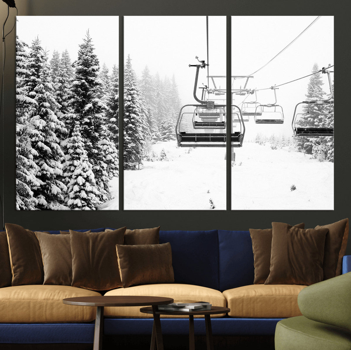Ski Wall Art - Ski Lift Wall Art Canvas Print Snow Covered