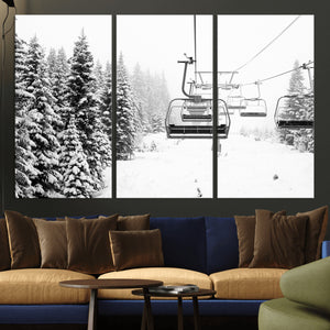 Ski Wall Art - Ski Lift Wall Art Canvas Print Snow Covered