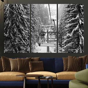 Winter Ski Lift Black and White Canvas Wall Art – Alpine