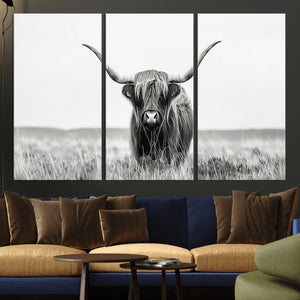 Highland Cow Canvas Wall Art – Majestic Beauty in Black and