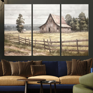 Rustic Farmhouse Barn Wall Art | 3-Panel Framed Gallery Wrap