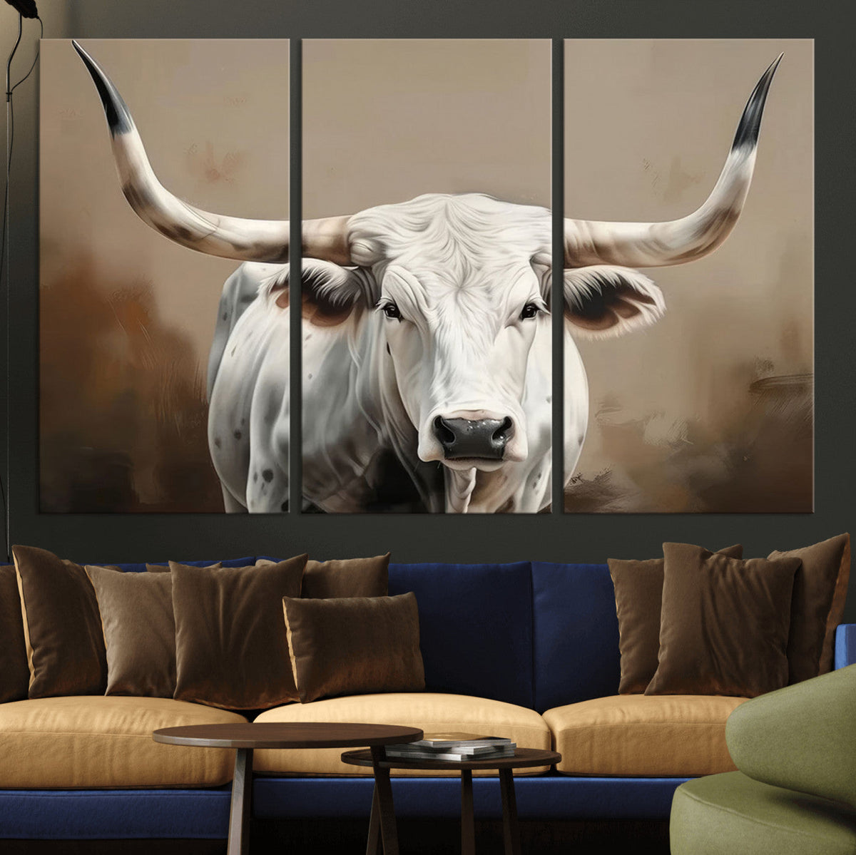 White Longhorn Bull Wall Art Canvas Print – Framed and Ready