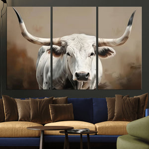 White Longhorn Bull Wall Art Canvas Print – Framed and Ready