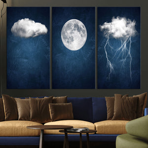 Dark Blue Cloud Art, 3 Piece Indigo Blue Wall Art, Aesthetic
