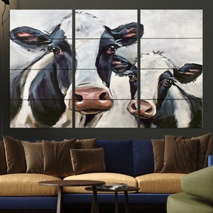 Vintage Baby and Mom Cattle Wall Art Canvas Print