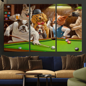 Dogs Playing Pool Canvas Wall Art Funny Gifts Dog Print