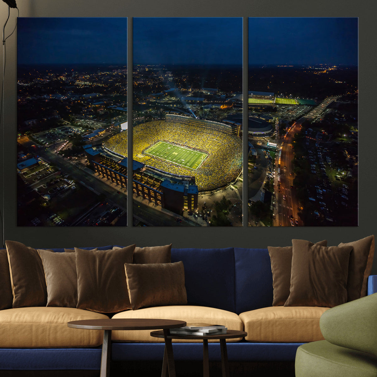 Michigan Stadium Night Game Wall Art – Sports Arena Aerial