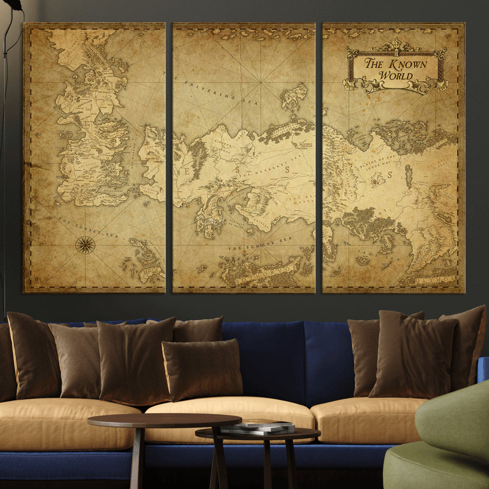 Vintage Game of Thrones Map Wall Art | Westeros and Essos