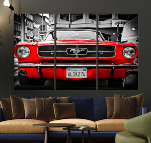 Red Mustang Car Wall Art – Framed Classic Vehicle Canvas