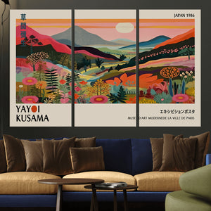Yayoi Kusama Landscape Canvas Print, Vibrant Floral Mountain