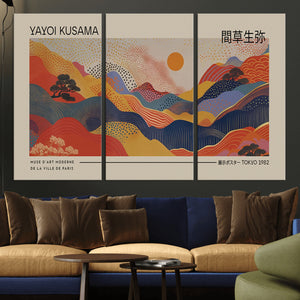 Yayoi Kusama Landscape Canvas Print, Vibrant Floral Mountain