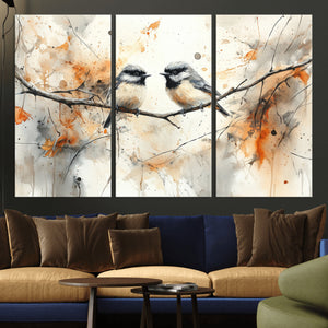 Abstract Watercolor Chickadee Bird Canvas Wall Art Print -