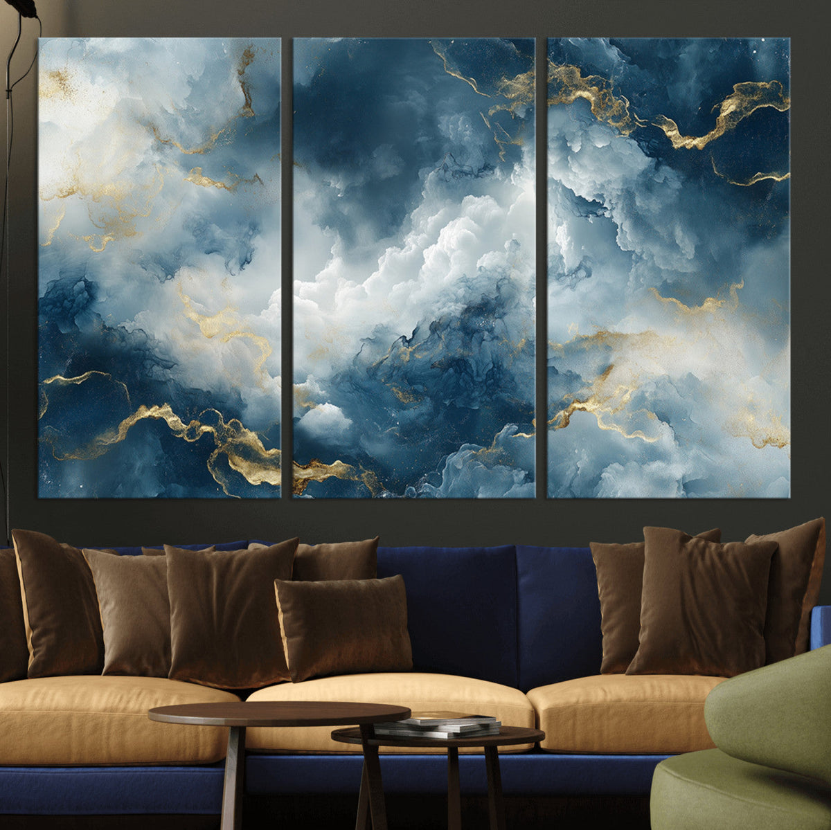 Large Abstract Print - Luxe Blue and Gold Abstract Canvas
