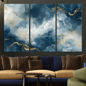Large Abstract Print - Luxe Blue and Gold Abstract Canvas