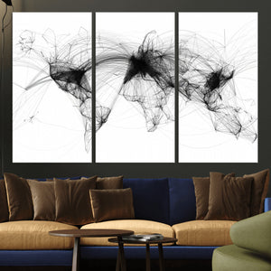 Abstract World Map Wall Art – Framed Geometric Line Canvas