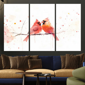 Cardinal Bird Canvas Wall Art - Male and Female Cardinal