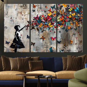 Banksy Butterfly Girl Wall Art – Modern Graffiti Canvas