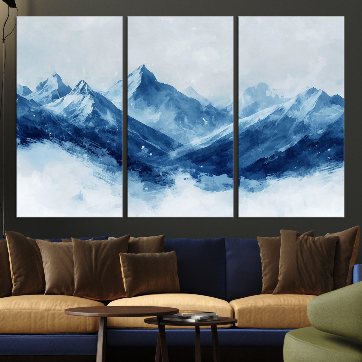 Blue Mountains Wall Art – Framed Snowy Range Canvas Artwork,