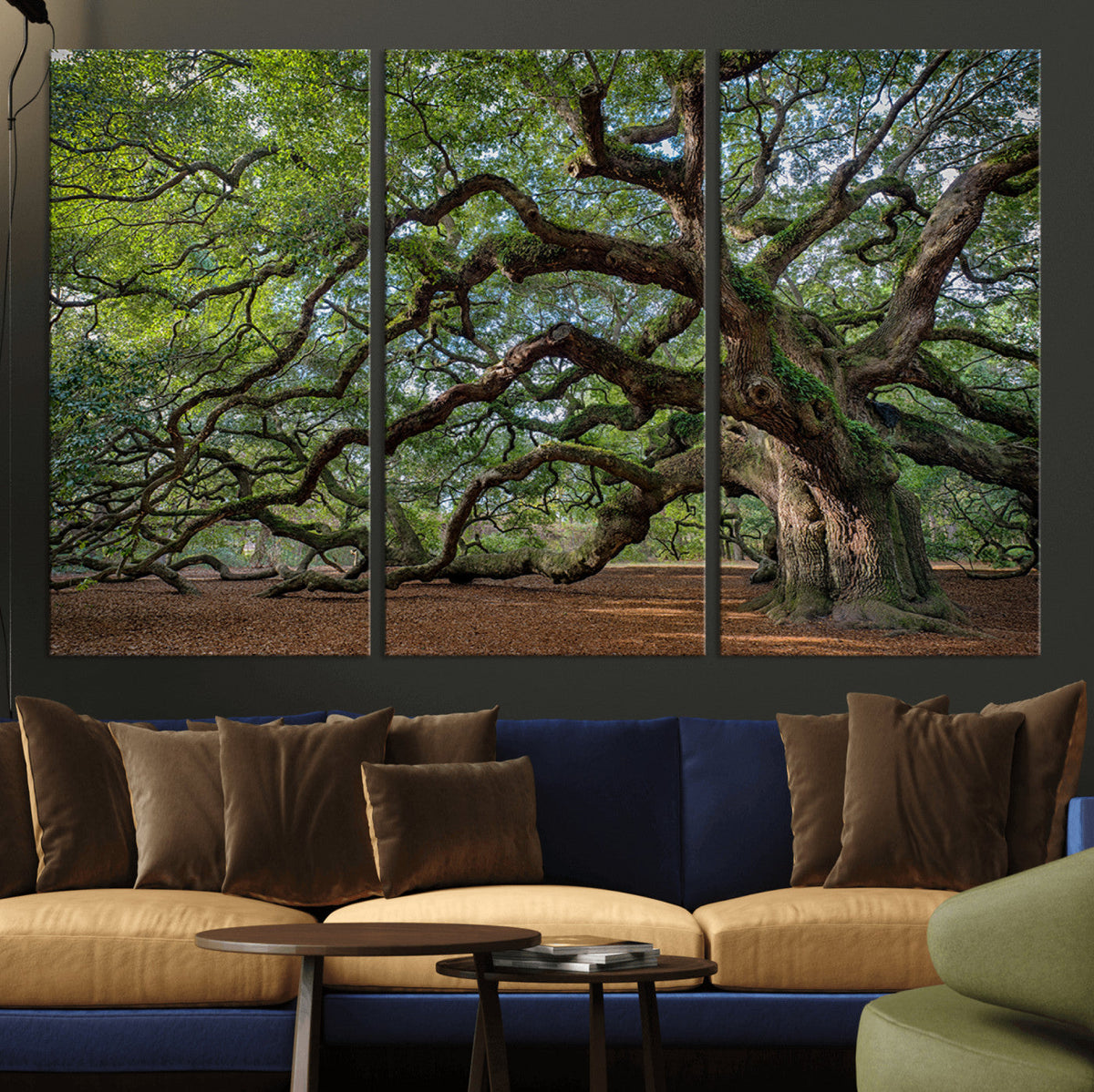Historic Tree Wall Art – Framed Mossy Branch Canvas Artwork,