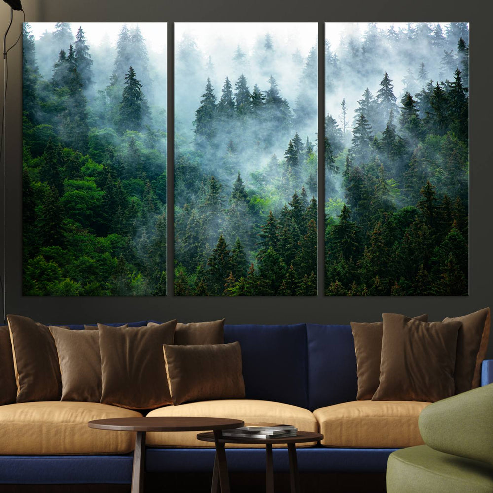 Misty Forest Wall Art Canvas Print – Framed Foggy Mountain