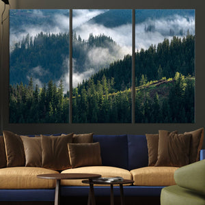 Misty Forest Wall Art Canvas Print – Pine Hills Foggy Trees