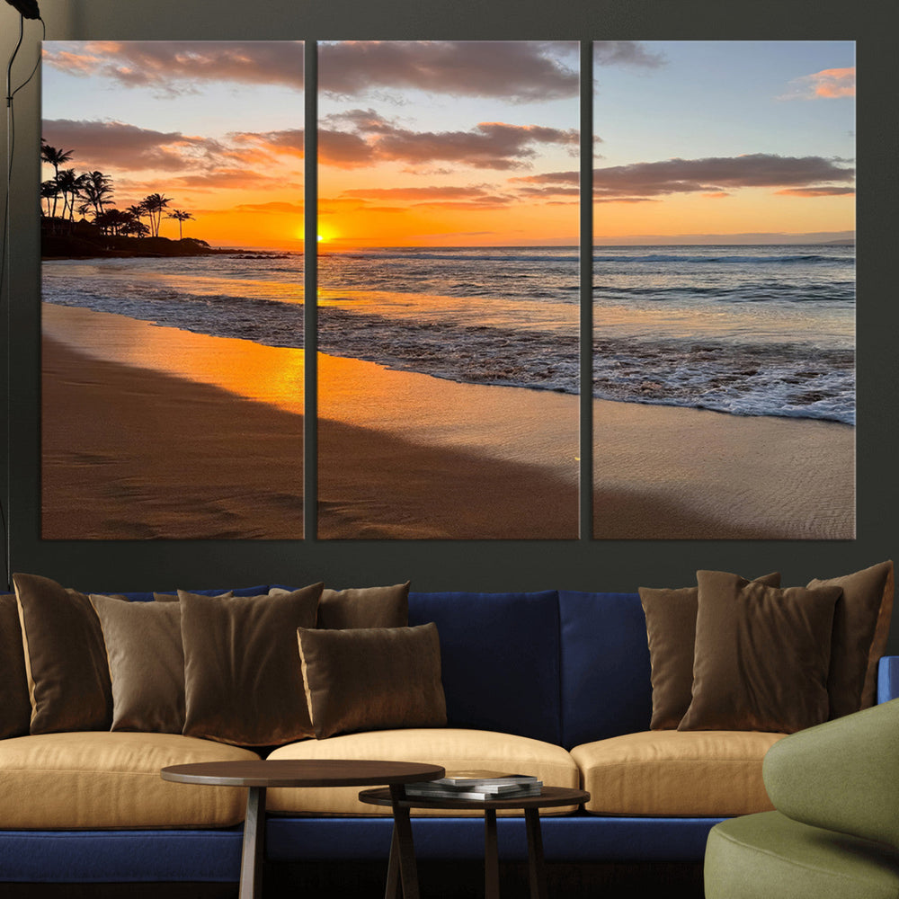 Tropical Beach Wall Art – Framed Sunset Ocean Canvas