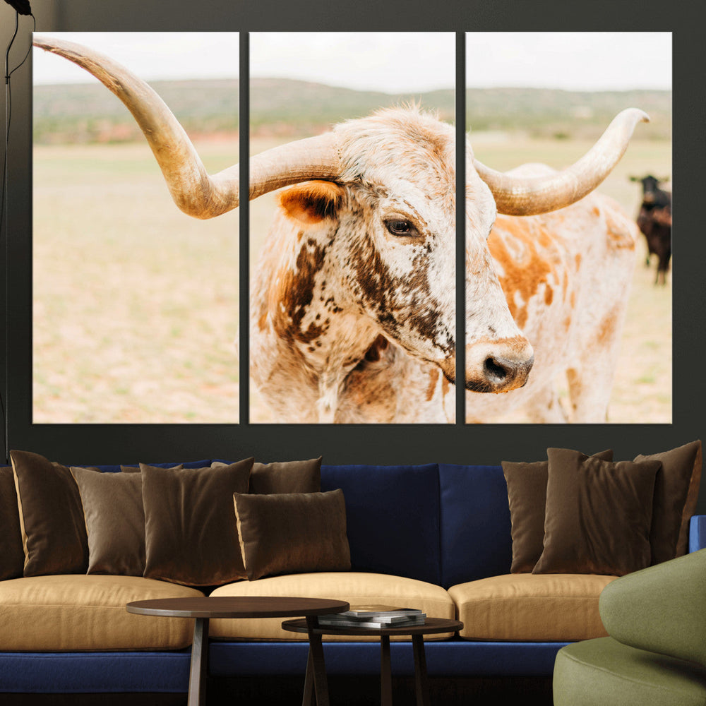 Texas Longhorn Wall Art Canvas Print – Framed Spotted Cow