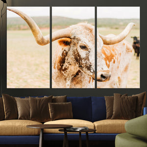 Texas Longhorn Wall Art Canvas Print – Framed Spotted Cow