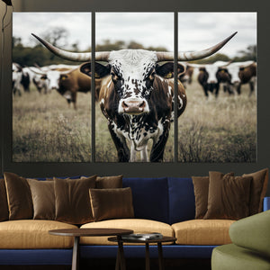 Texas Longhorn Wall Art – Framed Speckled Cow Canvas