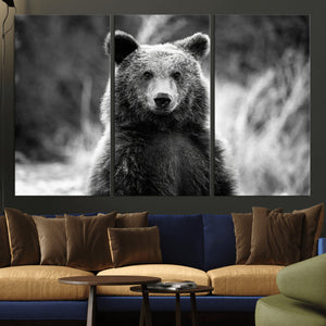 Grizzly Bear Wall Art Canvas Print – Framed Black White