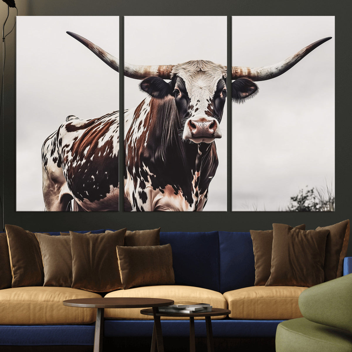 Texas Longhorn Wall Art Canvas Print – Framed Spotted Bull