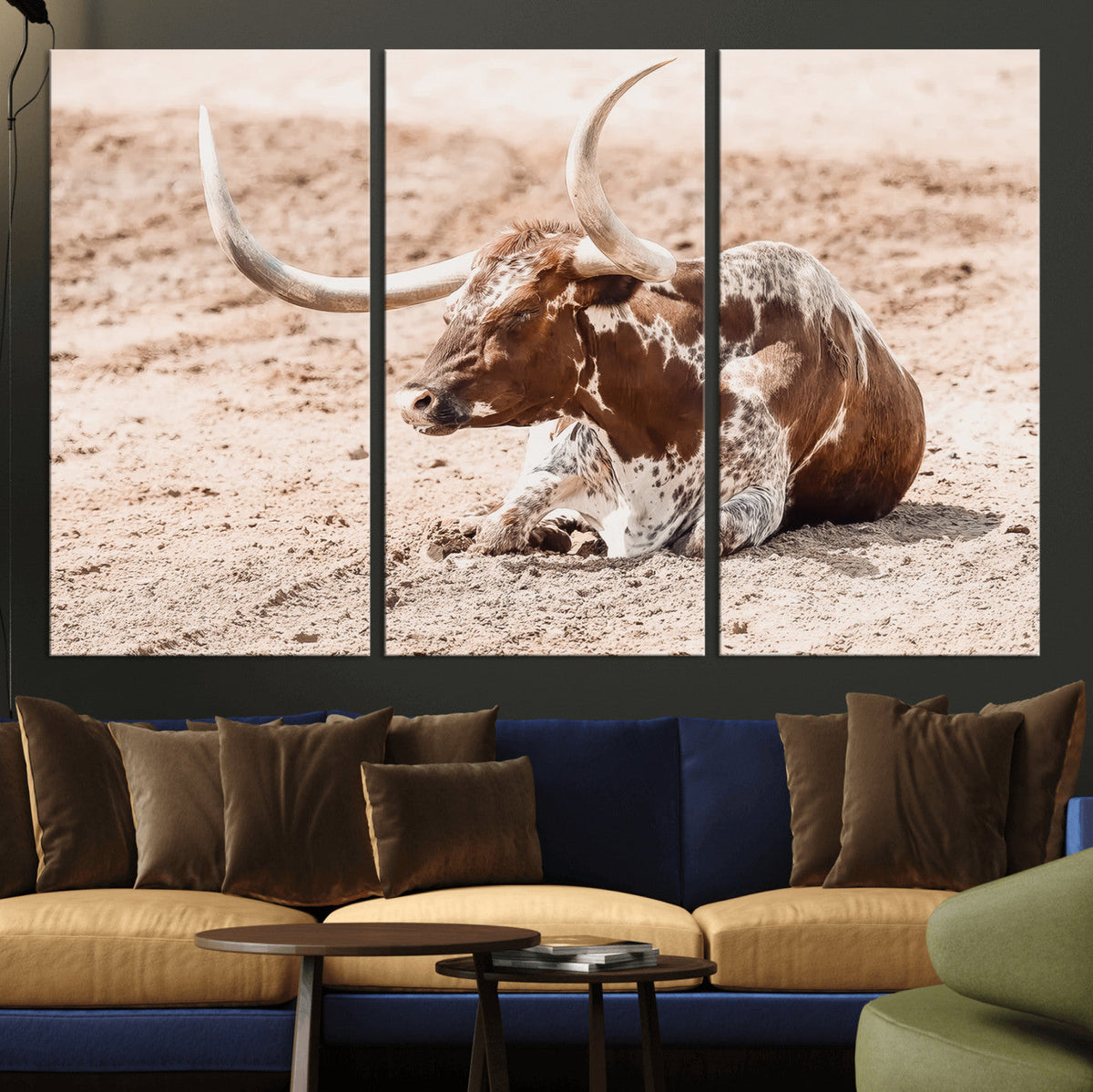 Texas Longhorn Wall Art – Framed Resting Bull Canvas