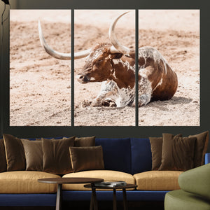 Texas Longhorn Wall Art – Framed Resting Bull Canvas