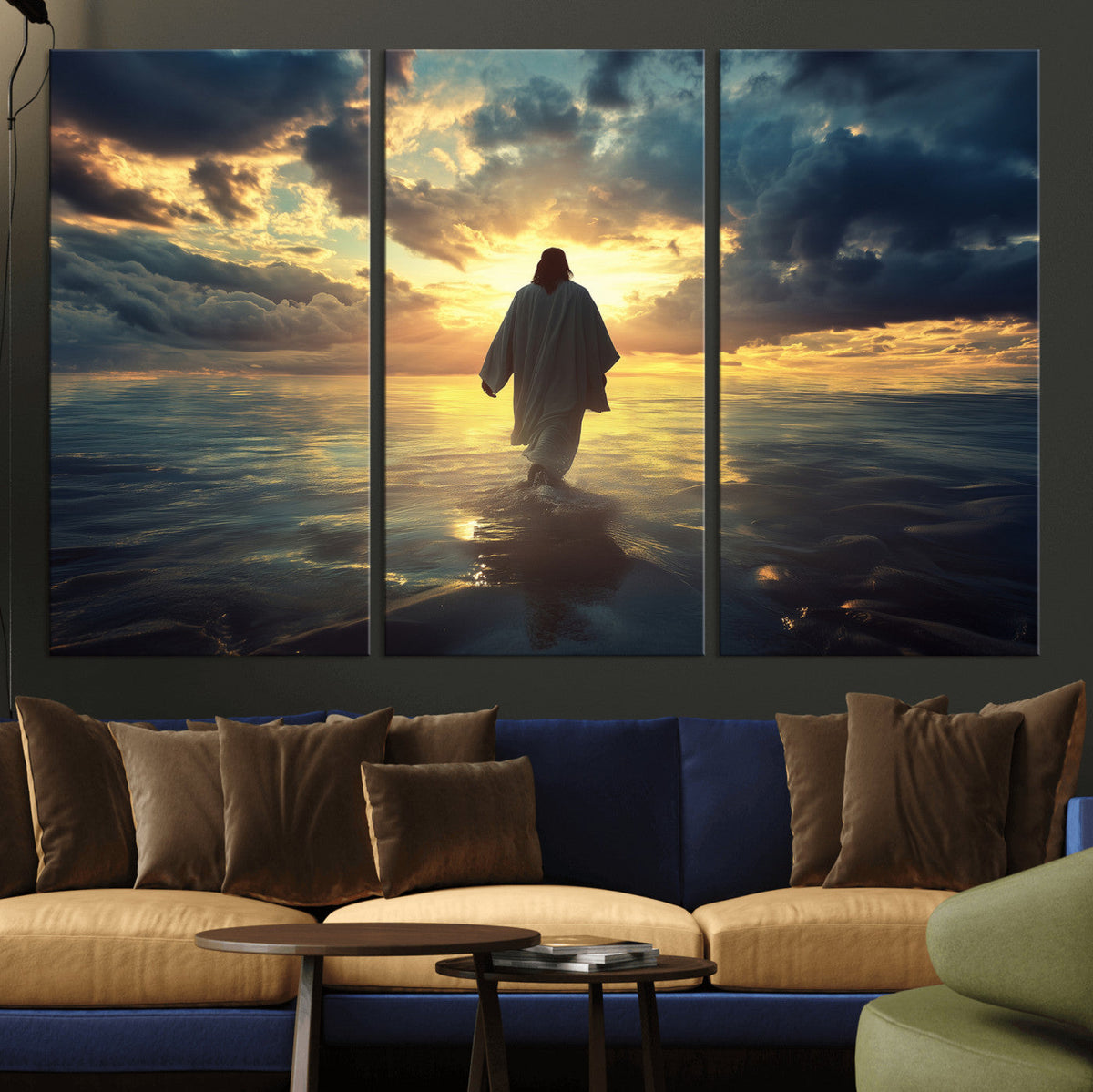 Jesus Walks Wall Art Canvas Print Framed Divine Sunset Art