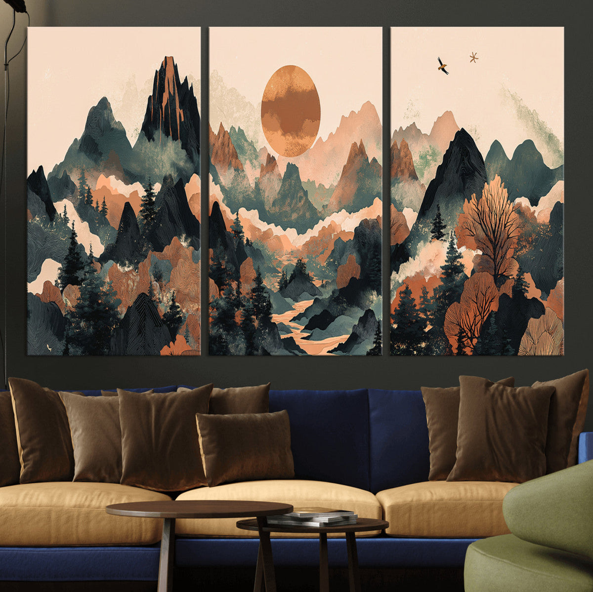 Wood Mountain Landscape Wall Art Canvas Print – Framed