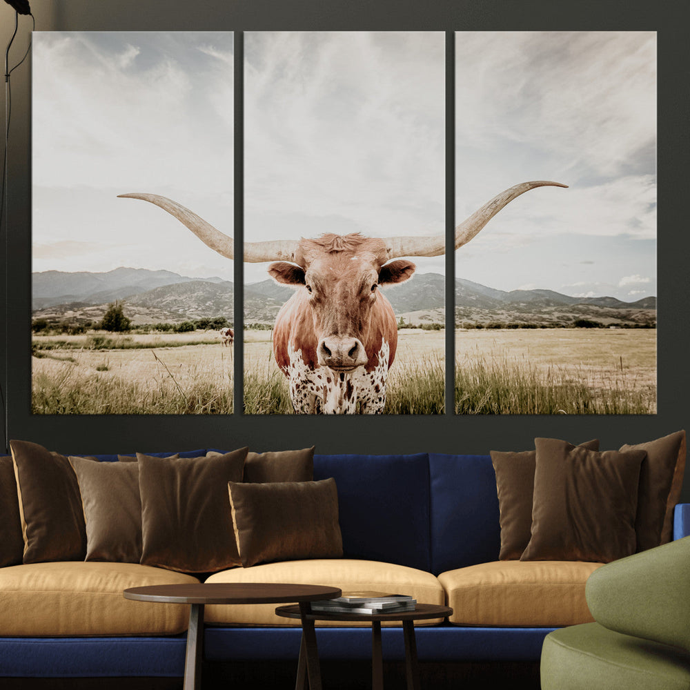 Texas Longhorn Wall Art Canvas Print – Framed Western Cow