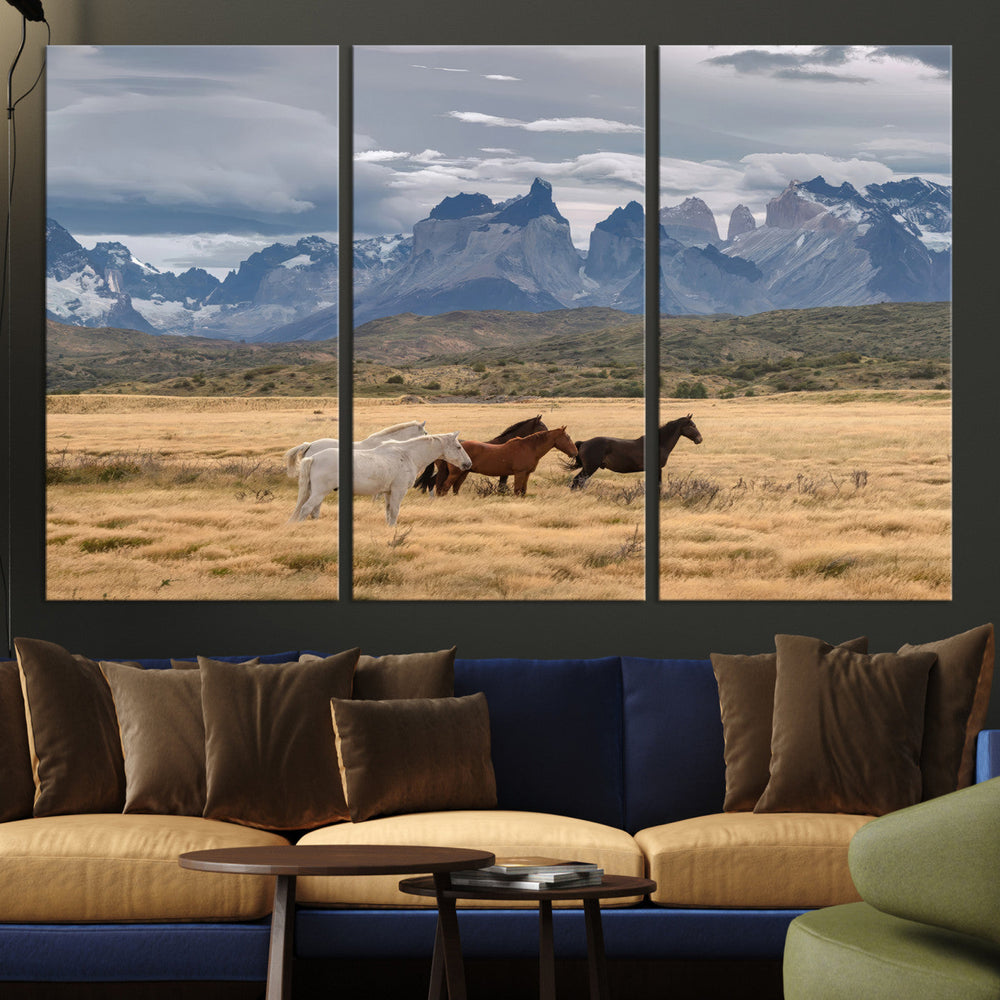 Grand Teton Park Wild Horses Wall Art Canvas Print – Framed