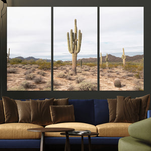 Saguaro Cactus Wall Art – Framed Desert Canvas Artwork,