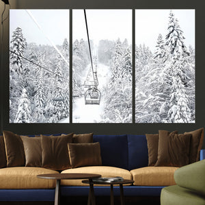 Snowy Ski Lift Wall Art – Framed Winter Mountain Canvas