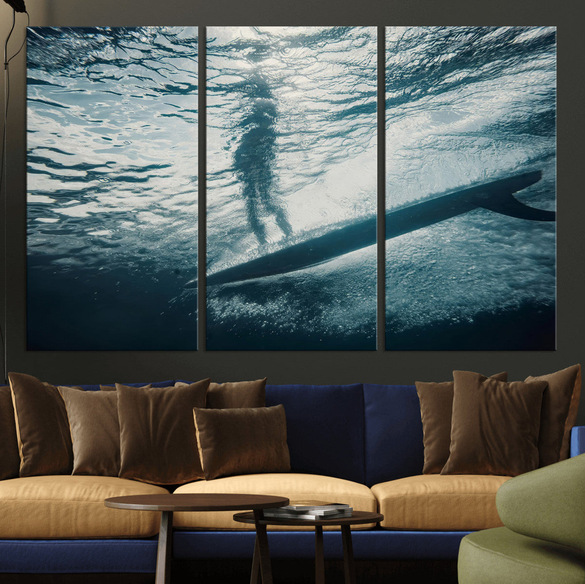 Underwater Surf Wall Art – Framed Ocean Wave Canvas Artwork,