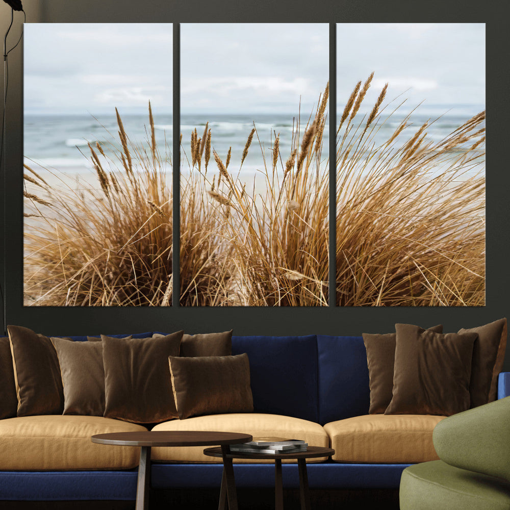 Beach Grass Wall Art Canvas Print – Framed Coastal Dunes Art