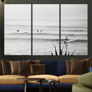 Surfer Silhouette Wall Art – Framed Calm Ocean Canvas