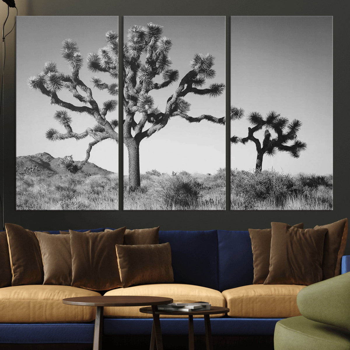 Joshua Tree Wall Art Canvas Print – Framed Monochrome Desert